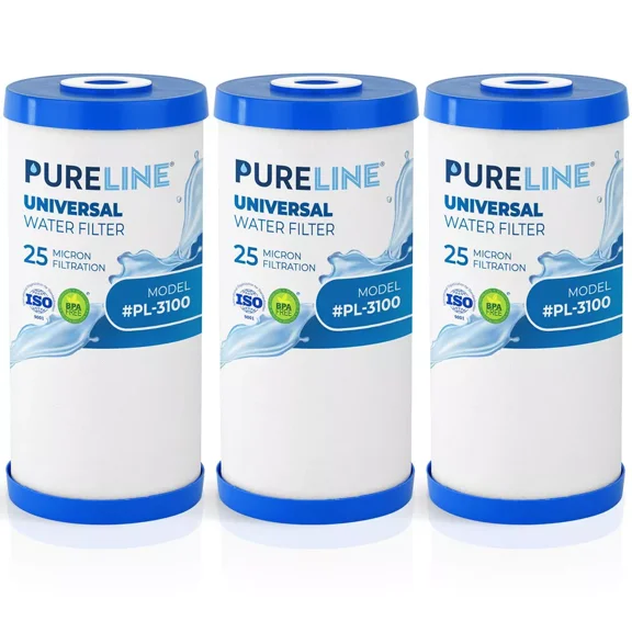 PURELINE 25 Micron Whole House Water Filter Replacement Compatible with GE FXHTC, Culligan RFC-BBSA, Dupont, Pentek, and Whirlpool Filters (3 Pack)