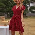 thumbnail image 4 of Vedolay Summer Dresses Women's Elegant Bridesmaid Dresses Square Neck Ruffle Split Midi Formal Dress,Red L, 4 of 5