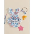 thumbnail image 3 of SUNSIOM Baby Bow Overalls Romper Flutter Sleeve Layered Ruffled Hem Lace Trim Square Neck Jumpsuit Headband Outfits, 3 of 6