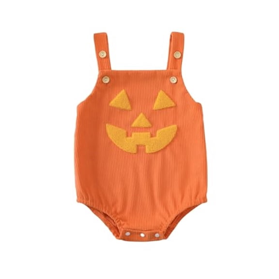MUXiin Baby Halloween Bodysuit Orange Pumpkin Print Unisex Romper Soft Short Sleeve Cute Fall Outfit for Boys Toddler Comfortable Breathable,Yellow,12-18 Months