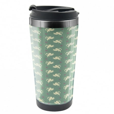 

Green Travel Mug Greek Love Cupid Steel Thermal Cup 16 oz by Ambesonne
