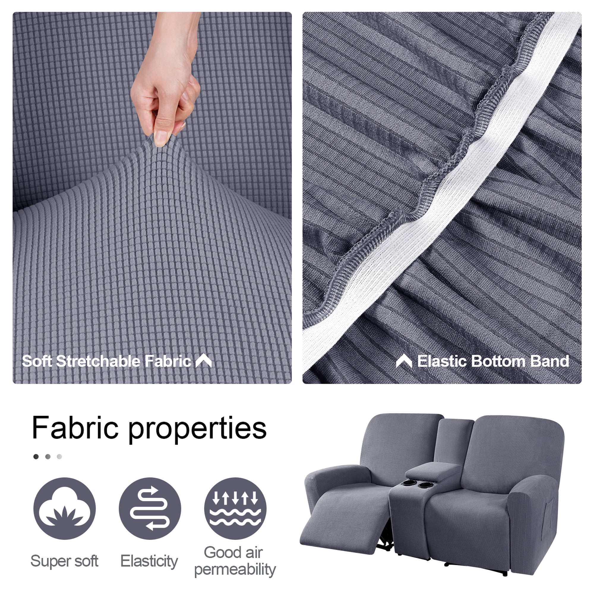 TAOCOCO Stretch Recliner Loveseat Slipcover with Middle Console, 4-Pieces Reclining Sofa Cover for 2 Seat Couch Recliner Sofa Slipocvers Furniture Protector, Dray