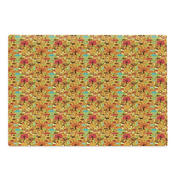 Autumn Cutting Board, Seasonal Happy Colorful Doodle of Forest Rabbit Printed Illustration, Decorative Tempered Glass Cutting and Serving Board, in 3 Sizes, by Ambesonne