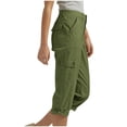 thumbnail image 5 of QATAINLAV Capri Pants for Women High Waisted Rolled Hem Cropped Trousers Summer Knee Length Cargo Capris Pant with Pockets, Army Green, S, 5 of 9