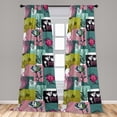thumbnail image 2 of Spring Window Curtains, Colorful Squares with Flowers Leaves Geometric Style Illustration, Lightweight Decor 2-Panel Set with Rod Pocket, Pair of - 28"x95", Yellow Green and Pastel Pink, by Ambesonne, 2 of 3