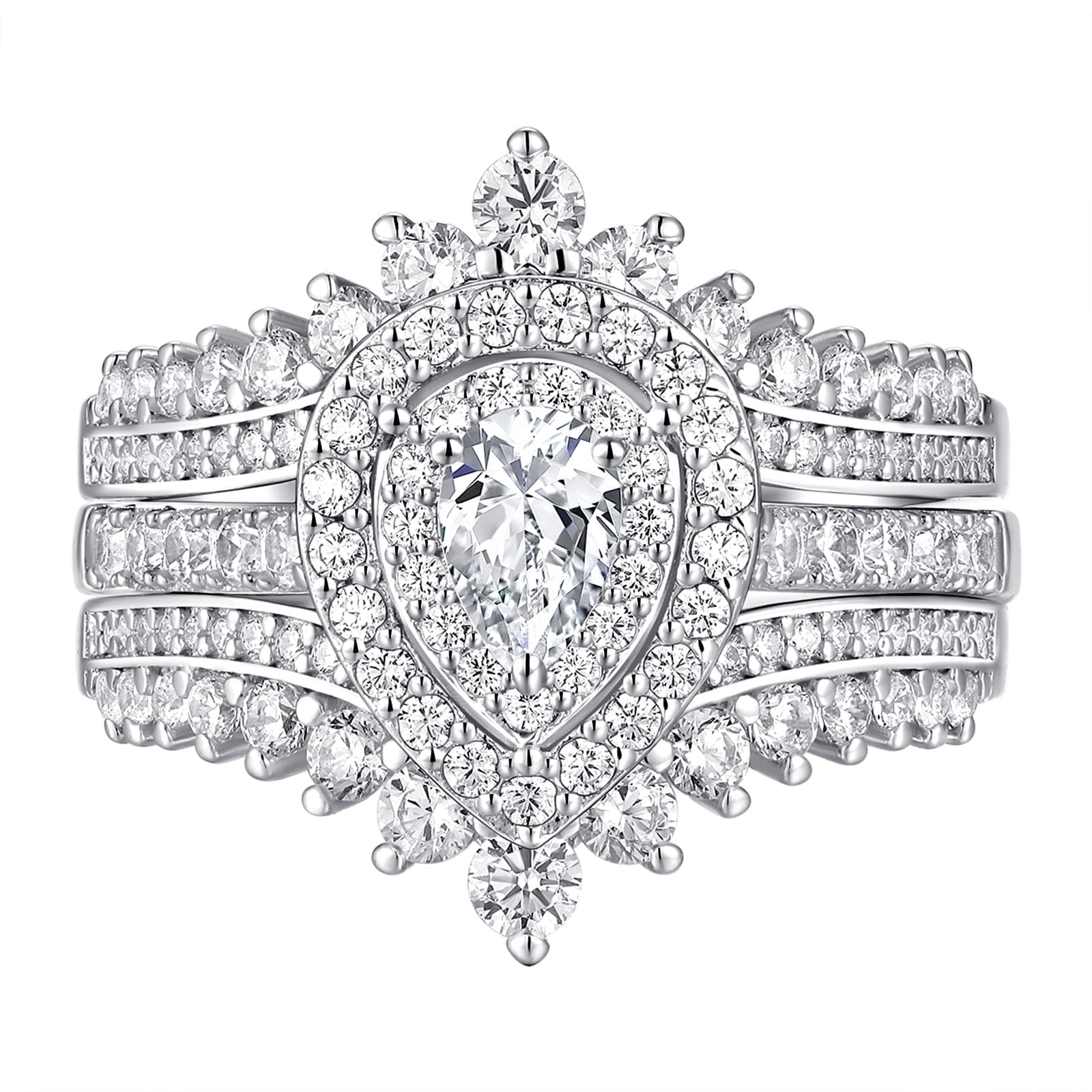 Newshe Jewellery 3 Ct Moissanite Wedding Rings Set Pear Cut Engagement Rings for her Bridal Ring Enhancer Size 7