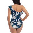 thumbnail image 6 of Yiaed Cute Rabbit Print Women One Piece Swimsuits Tummy Control One Shoulder Bathing Suits Pattern Ruffle Swimwear-Large, 6 of 8