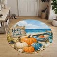 thumbnail image 3 of Round Area Rugs 6Ft, Fall Coastal Pumpkins Non-Slip Washable Circle Rugs Carpet, Thanksgiving Nautical Beach Waves Indoor Outdoor Rug Floor Mats Throw Runner for Bedroom Living Room Bathroom, 3 of 8