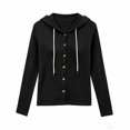 thumbnail image 4 of Women's Button Front Ribbed Knit Hooded Cardigan, Drawstring Long Sleeve Casual Lightweight Sweater for Women, Sizes S-2XL, 4 of 4