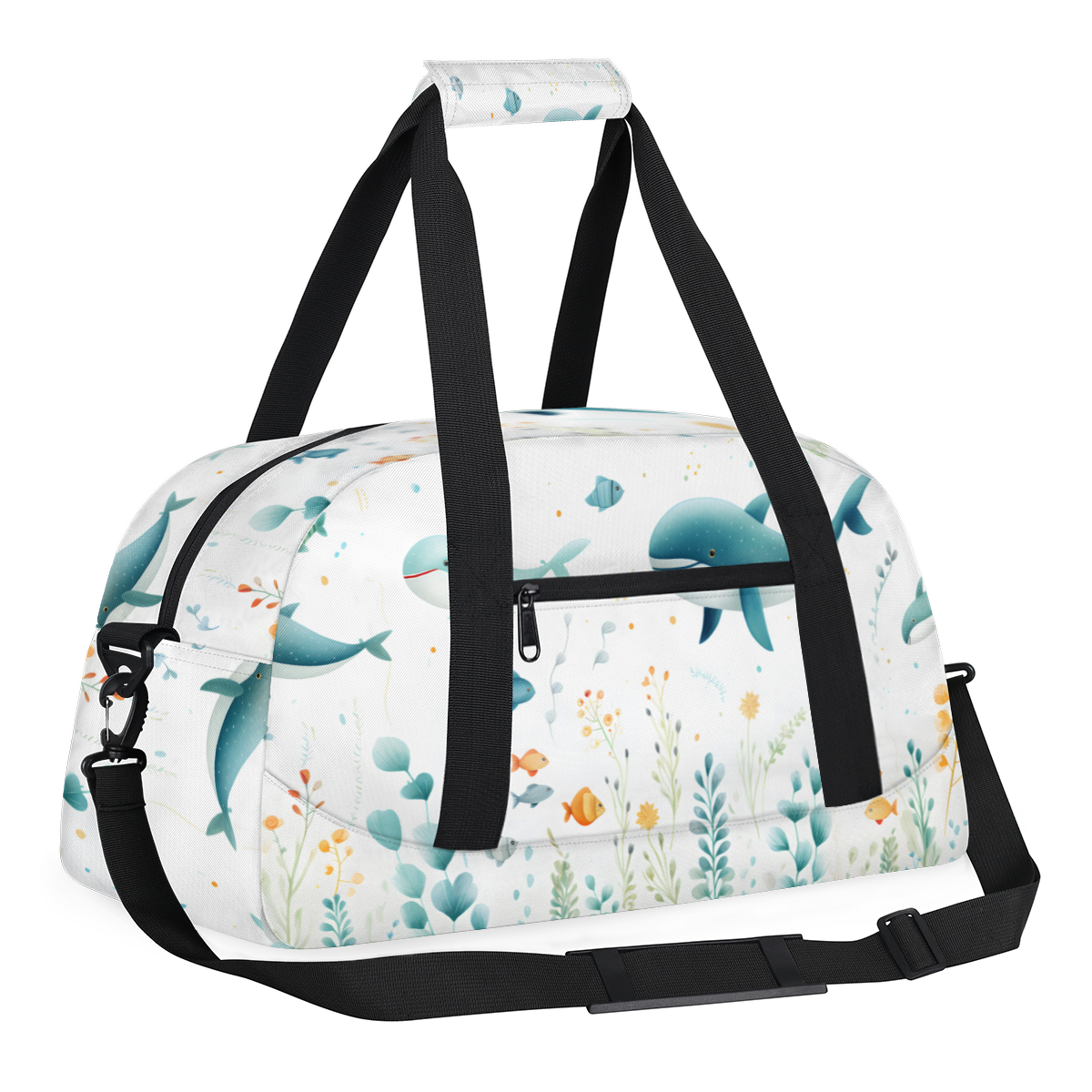 Herdesigns Dolphin Sports Duffle Bag for Women & Men, Ocean Gym Bag Dance Bag Overnight Bag Carry On Weekender Travel Bag