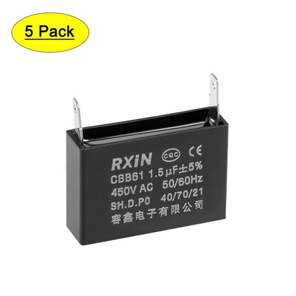 Uxcell 37x13x24mm 1.5uF 450V AC Single Insert CBB61 Ceiling Fan Run Capacitor 5 Pack