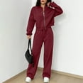thumbnail image 5 of Womens 2 Piece Tracksuit Fall Fashion Long Sleeve Zip Up Crop Sweatshirt Long Pants Outfits Jogger Sweatsuit Sets Wine 2XL, 5 of 5