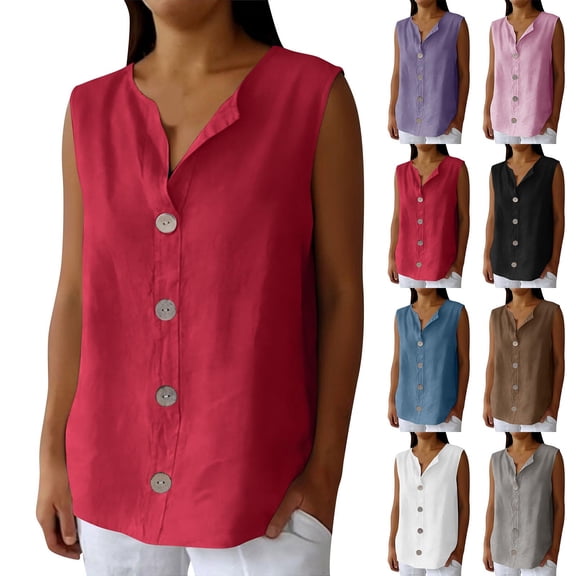 TAGOLD Womens Round-Neck Tank Top Solid Color Neck Loose Casual Summer Tank Top