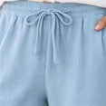 thumbnail image 6 of Women's 100% Cotton Solid Loose Fit Drawstring Pants with Pockets, Mid Waisted Elastic Casual Trousers, Lounge Summer Work | VerBelle,Light Blue L, 6 of 9
