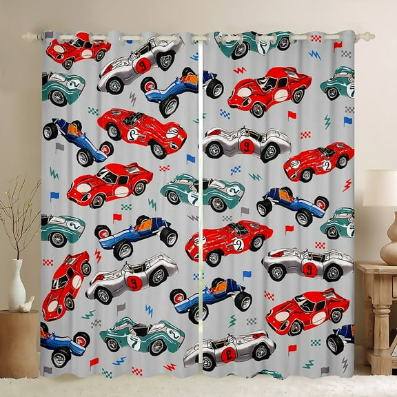 jejeloiu Colorful Racing Car Black Out Curtains,Extreme Sport Theme Curtains Pack of 2 (42x63 Each),Red Blue Gray Bedroom Curtains For Boys Kids,Luxury Bedroom Decor