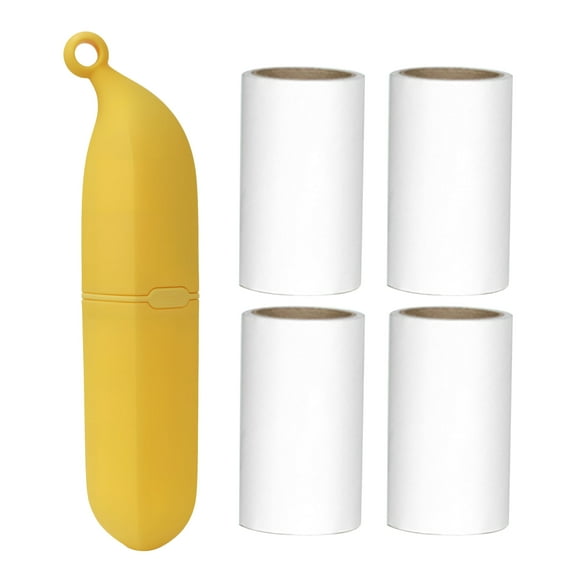 2-in-1 Banana Lint Roller with 4 Refills for Pet Hair & Clothes, Portable Travel Lint Remover with Hang Hole