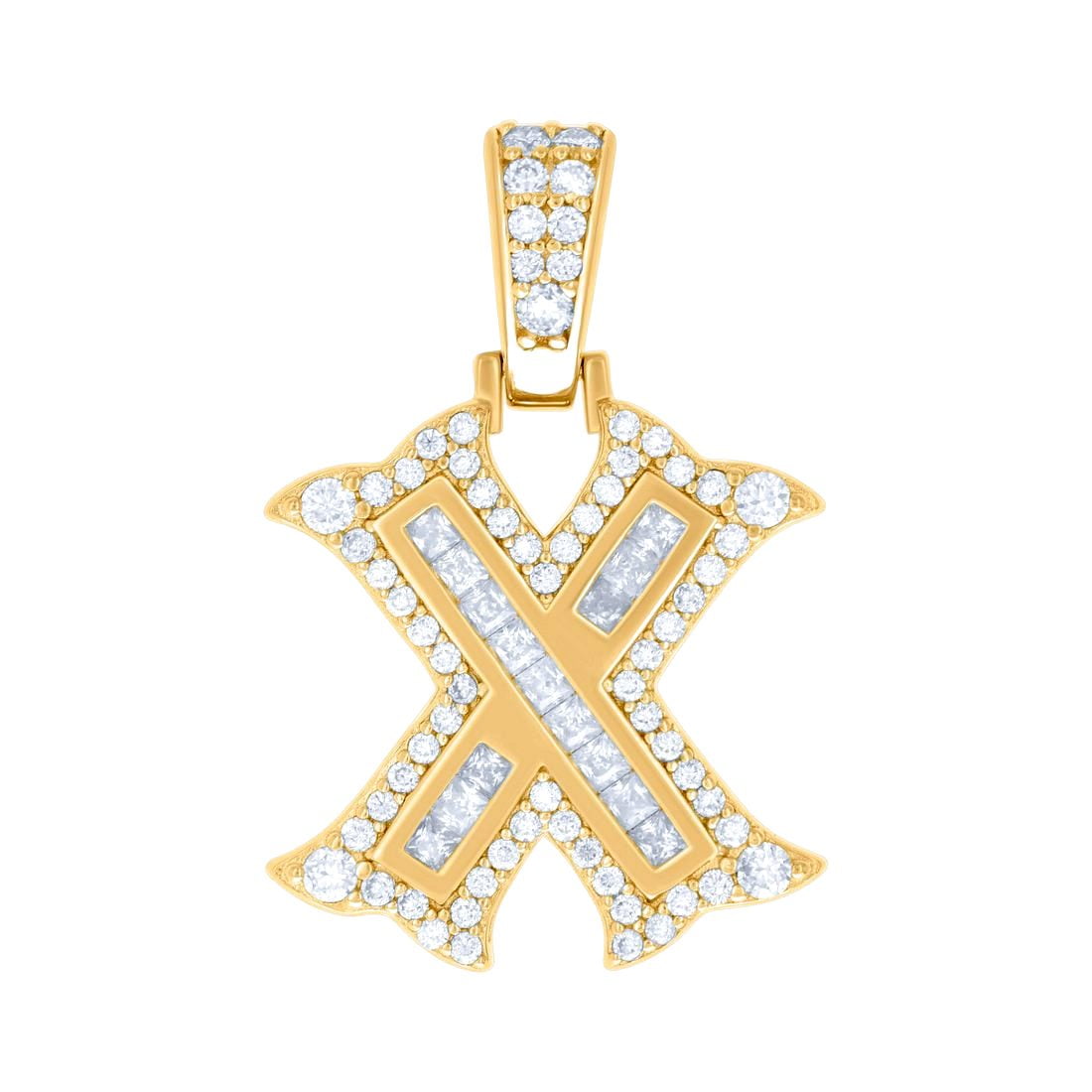 925 Sterling Silver Yellow-tone Unisex 0.57ct, 0.28ct Baguette Round Moissanite Letter Name Personalized Monogram Initia