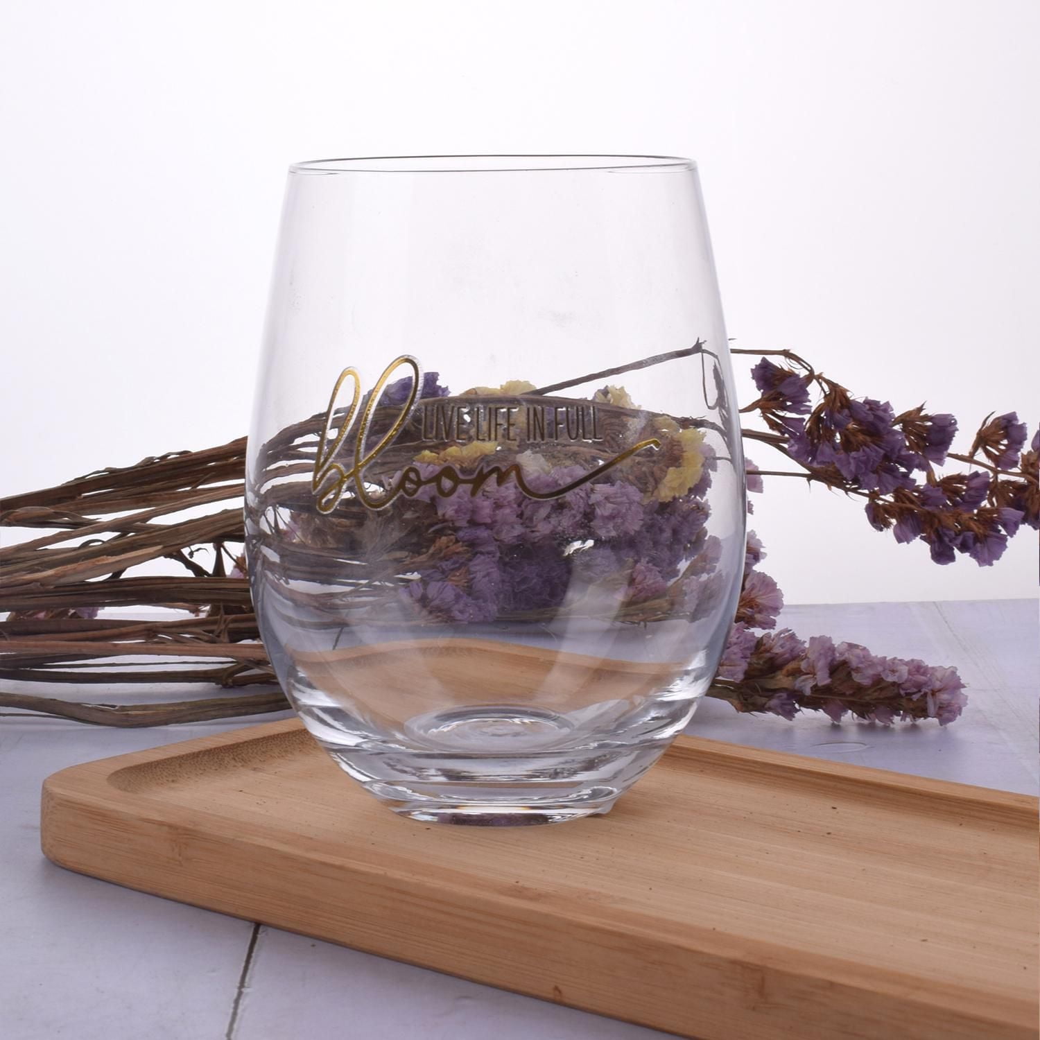 Brillant design Clear Stemless Wine Glass/ multi-purpose stemless wine glass