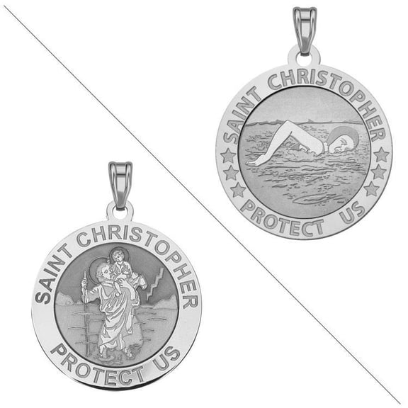 PicturesOnGold.com Swimmer (female) - Saint Christopher Doubledside Sports Religious Medal - 2/3″ Size of a Dime, Sterling Silver