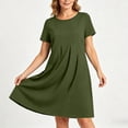 thumbnail image 6 of Women's Solid Color Short Sleeve Round Neck A-Line Summer Dress, Loose Casual Swing Hem, 6 of 7