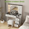 thumbnail image 2 of BeesClover Ensemble Coiffeuse et Tabouret, Table de Maquillage Éclairée avec Station de Recharge Intégrée, Tiroirs de Rangement et Étagères Dissimulées, 2 of 7