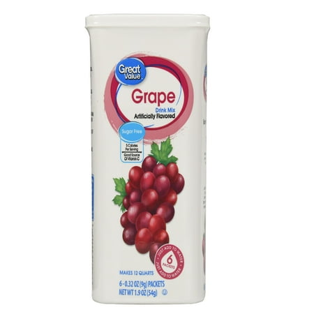 (3 pack) (18 Packets) Great Value Grape Sugar-Free Drink Mix