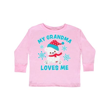 

Inktastic Polar Bear My Grandma Loves Me in Santa Hat with Snowflakes Gift Toddler Boy or Toddler Girl Long Sleeve T-Shirt