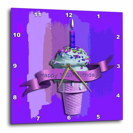 3drose Happy 100th Birthday Ice Cream Cone on Abstract Purple 15×15 Wall Clock