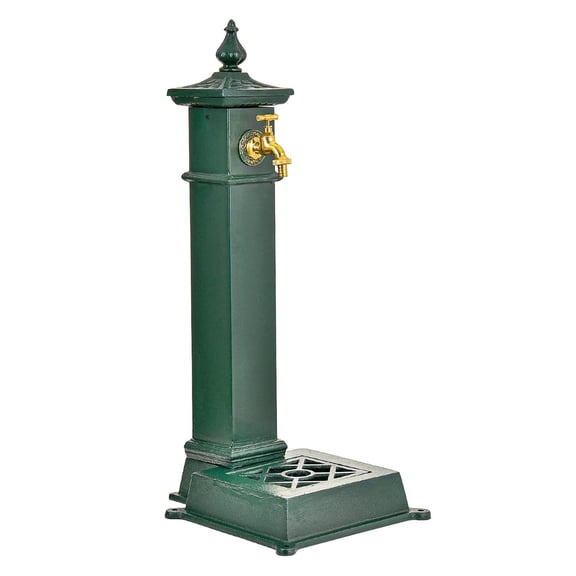 Sungmor Cast Iron Outdoor Water Column with Faucet, Freestanding Floor Farm Yard Decor, Green, 1 Count