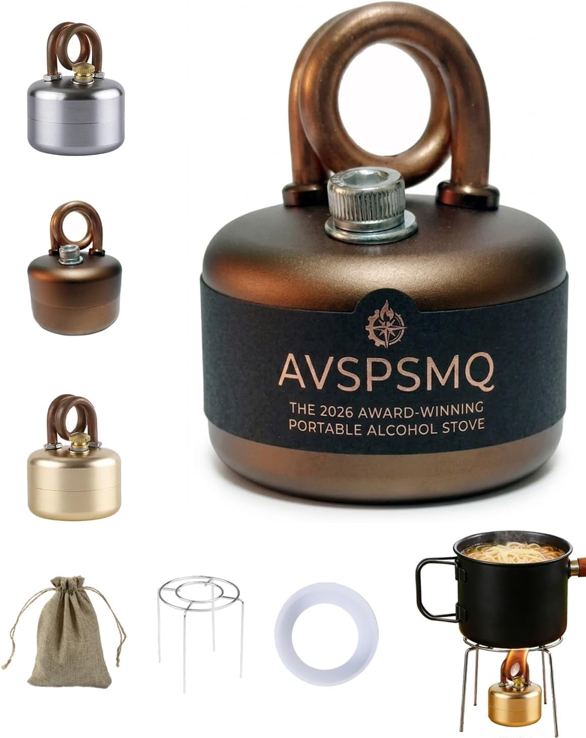 High-Power Portable Alcohol Stove Kit in Round Brown for Camping Cooking