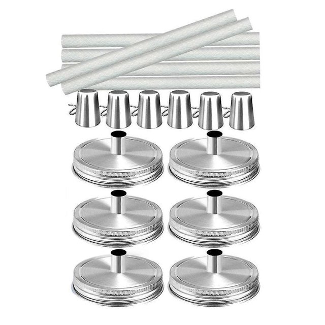 Mason Jar Tabletop Torches Kits,6 Pack Regular Mouth Lids,Wicks and Caps,Outdoor Oil Lamp Lights for Patio Garden Decor