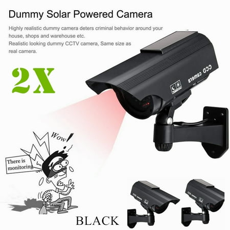 

2 Pack Solar IR Bullet Fake Dummy Surveillance Security Camera CCTV Record Light Black