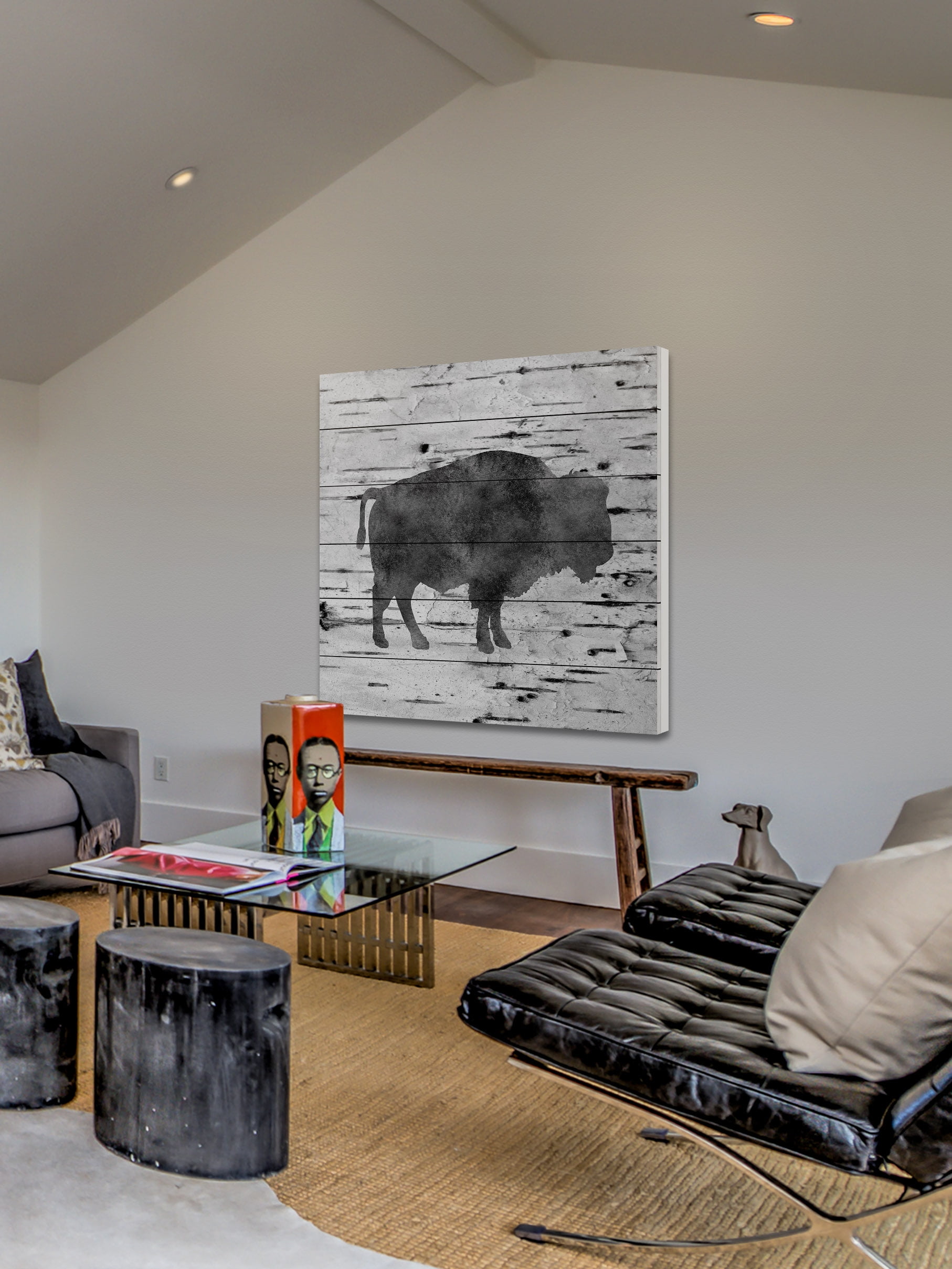 "Bison Birch Bark" Painting Print on White Wood