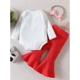 thumbnail image 3 of Bagilaanoe 3Pcs Newborn Baby Girl Valentine's Day Outfits Letter Print Long Sleeve Rompers Tops + Flare Trousers + Headband 6M 12M 18M 24M Infant Long Pants Set, 3 of 9