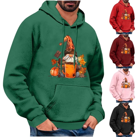 VBTAPA Men's Thanksgiving Hoodie Fall Pumpkin Gnome Graphic Prints Hooded Sweatshirt Loose Casual Kangaroo Pocket Hoodies Thankful Grateful Blessed Sweatshirts Black M