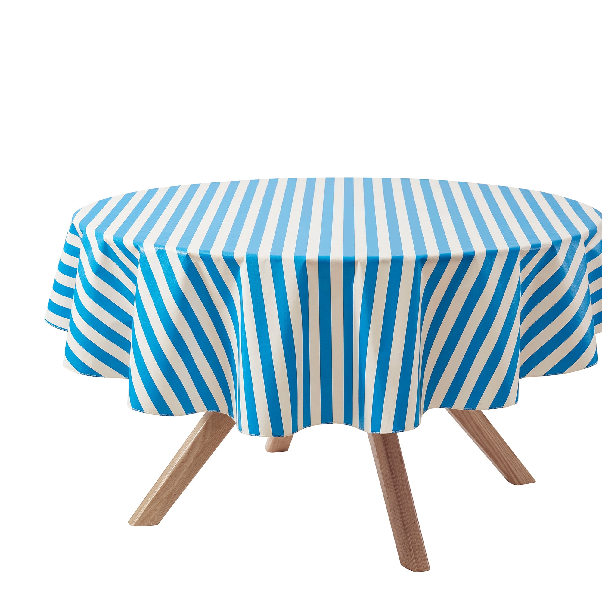 Mainstays Summer Fun Tablecloth, Indoor & Outdoor Table Decoration 70" Round - Blue Striped