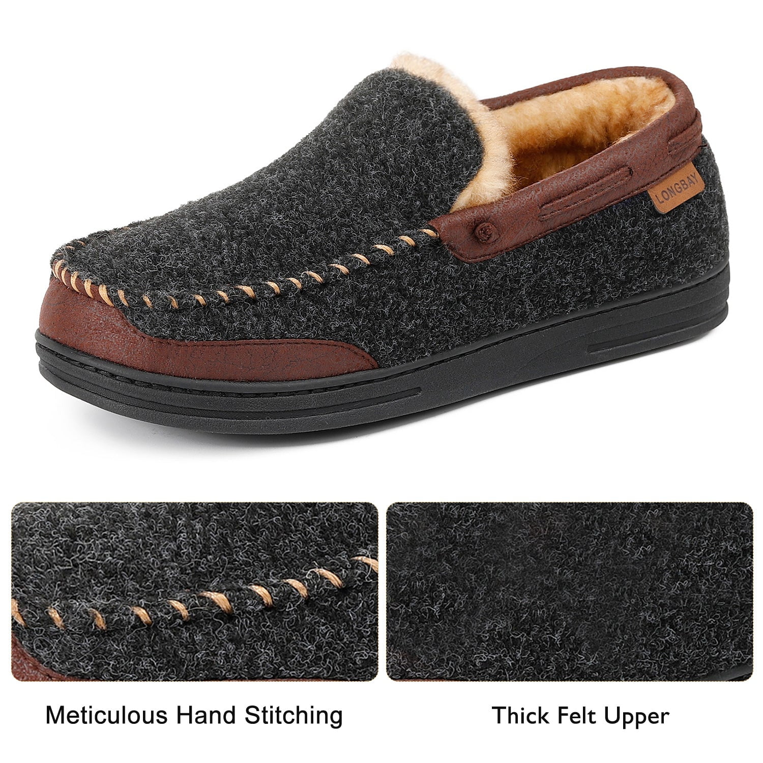 LongBay Men's Moccasin Slippers Memory Foam House Shoes Indoor Outdoor