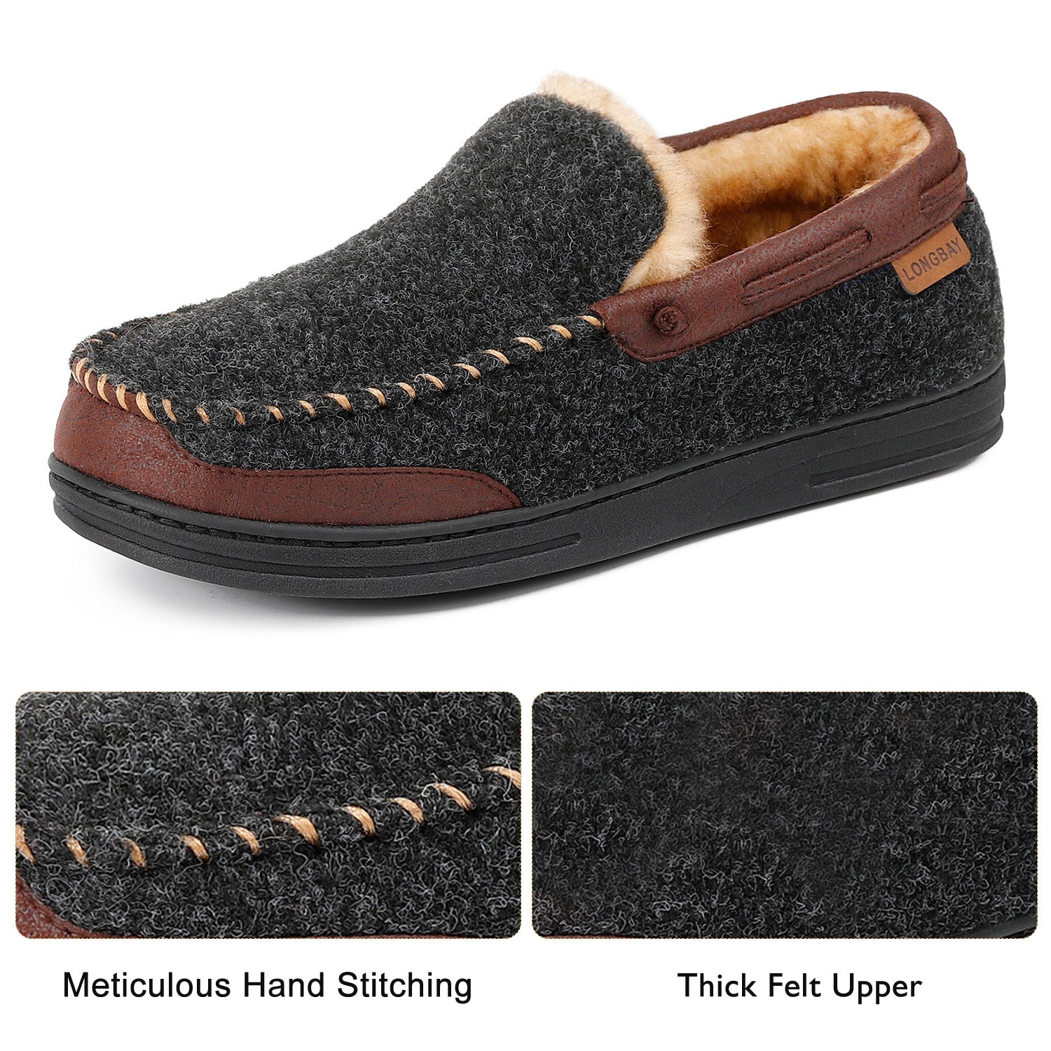LongBay Men's Moccasin Slippers With Memory Foam photo 5