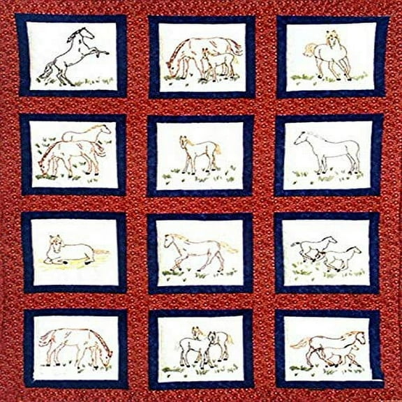 Jack Dempsey Themed Stamped White Quilt Blocks 9"X9" 12/Pkg-Horses