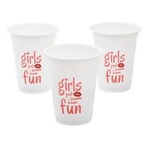 4 1/4" 16 oz. Bulk 50 Count Girls Just Wanna Have Fun Reusable Plastic Cups