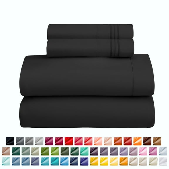 Nestl King Sheet Sets, 1800 Series Deep Pocket 4 Piece, Luxury Soft Microfiber Bed Sheet Sets, BLACK