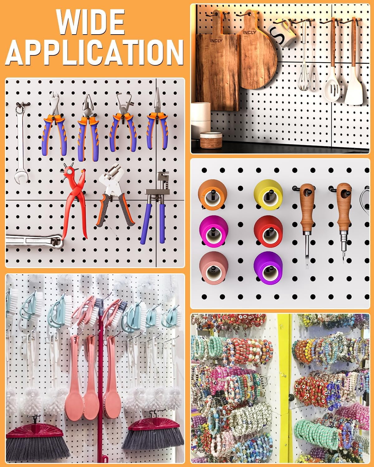 INCLY 120 pack Steel Pegboard Hooks, 4/6/8 inch Peg Board Shelving Hooks Accessories, Fit 1/8" & 1/4" Pegboard for Garage