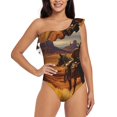 thumbnail image 2 of Picia Western Desert Cowboy Cloud Pattern Women's One Piece Swimsuits,One Shoulder Swimwear Asymmetric ,Ruffle Monokinis Bathing Suits,High Waisted Flattering Bathing Suits-XX-Large, 2 of 8