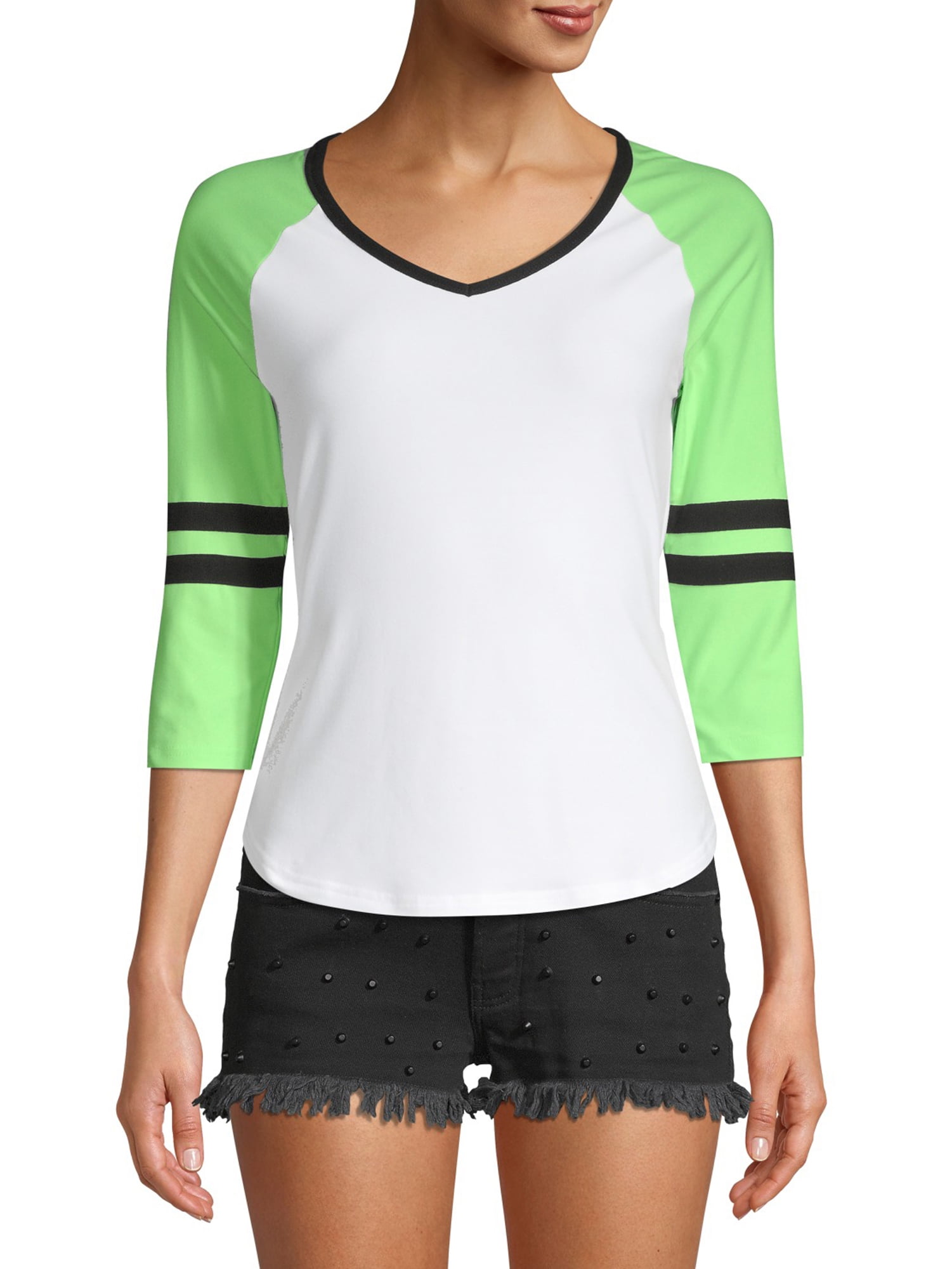 No Boundaries Juniors 3 4 Neon Sleeve Baseball Tee