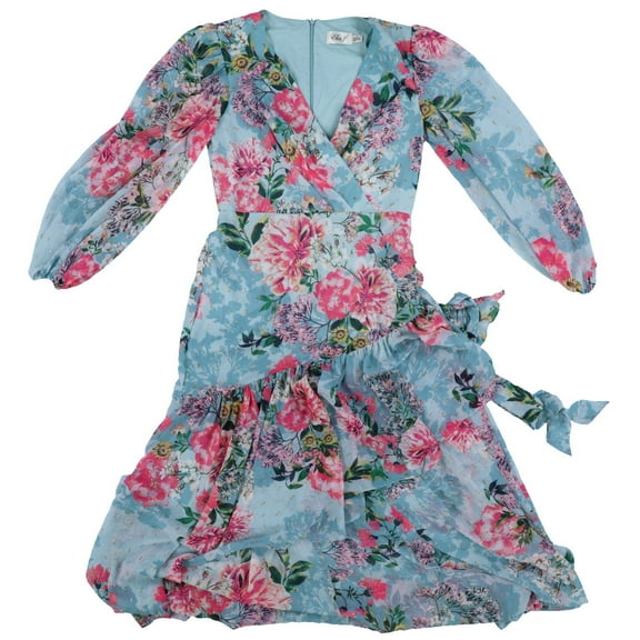 Eliza J Women's Dress Tiered Wrap Floral Blue Multi 4 New