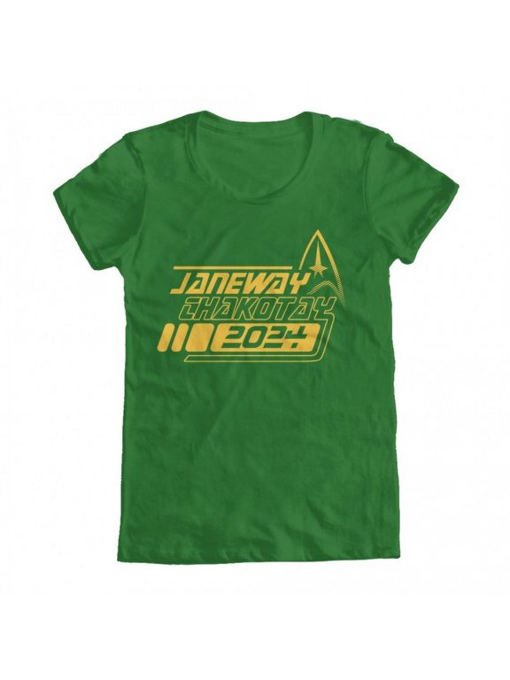 Janeway Chakotay 2024 Original Artwork Inspired by Star Trek Women's T-shirt Kelly Green Small