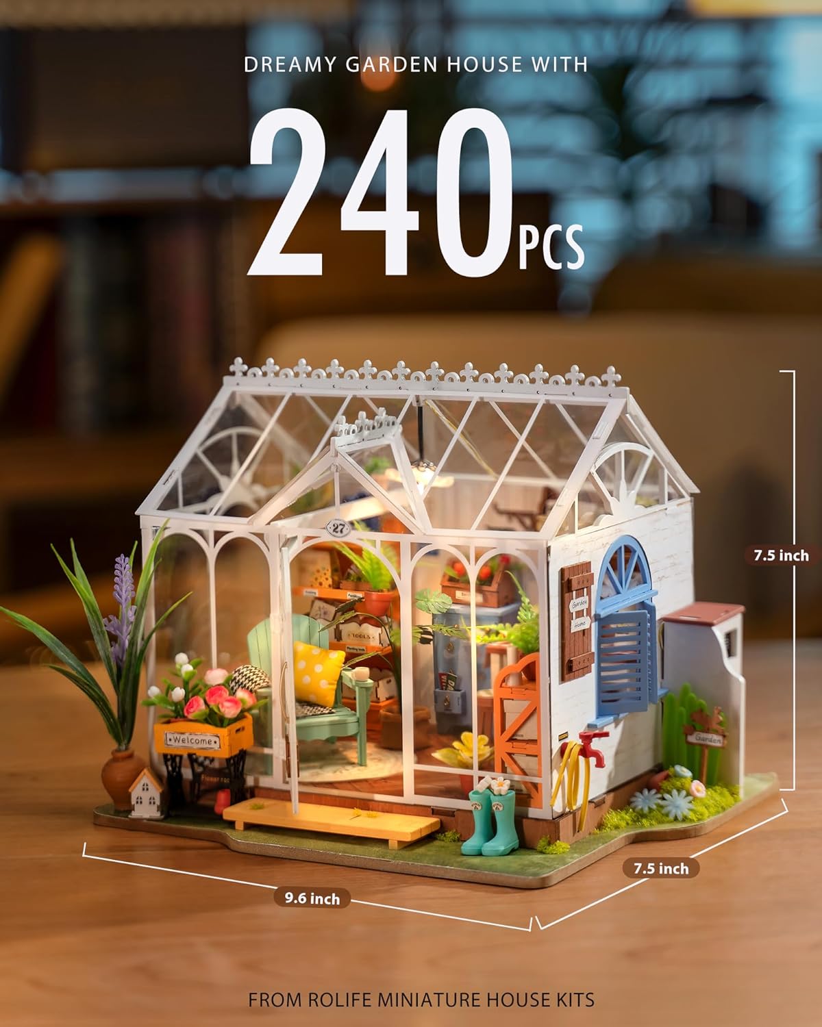 ROBOTIME DIY Miniature House Kit-Dreamy Garden House,Mini Wooden Dollhouse Craft Kits for Home Decor,Tiny Home Building Sets Gifts for Adults/Teens