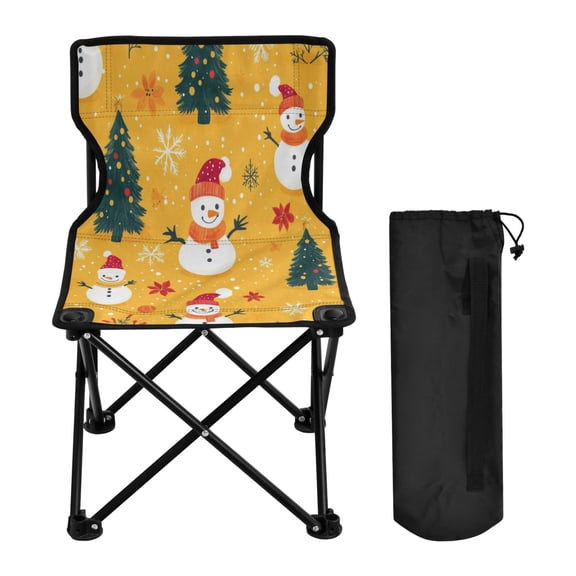 WOBOGO Christmas Themed Snowmen Yellowpattern Camping Chair Convenient Four Corner Backrest Folding Stool Can Hold Up to 220lbs