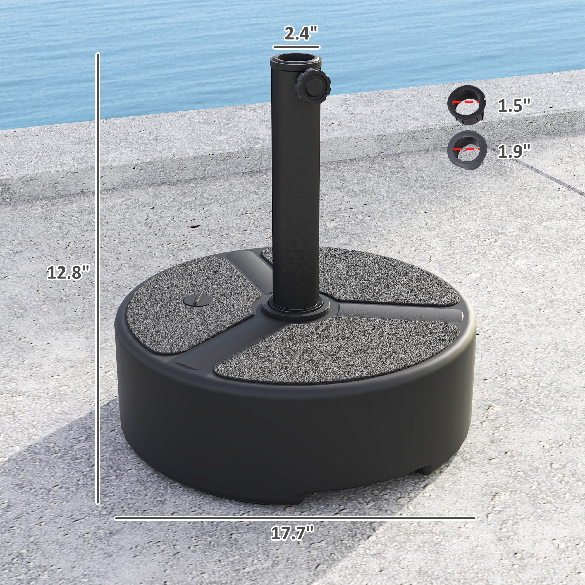 Outsunny Patio Umbrella Base Holder, Outdoor Umbrella Stand Base, Filled Up to 44lbs with Stand or 40lbs with Water for Garden, Poolside, Black