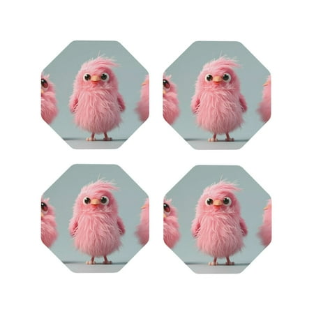 

Honeii Adorable Pink Fluffy Birds Print Leather Coaster Set of 4 Ideal for Safeguarding Your Furniture from Drinks Spills and Effortless Cleanup-Octagon